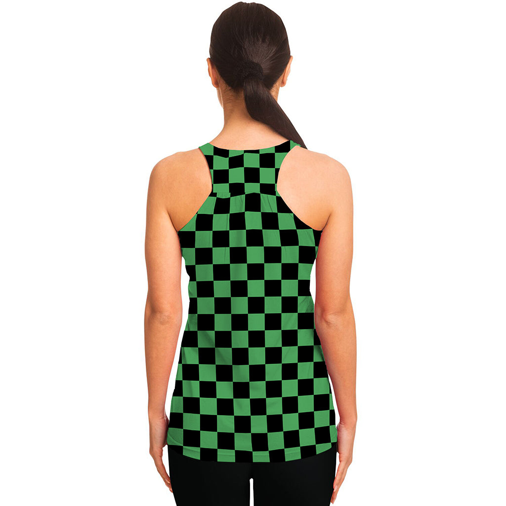 Green And Black Checkered Pattern Print Women's Racerback Tank Top
