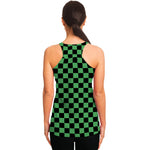Green And Black Checkered Pattern Print Women's Racerback Tank Top