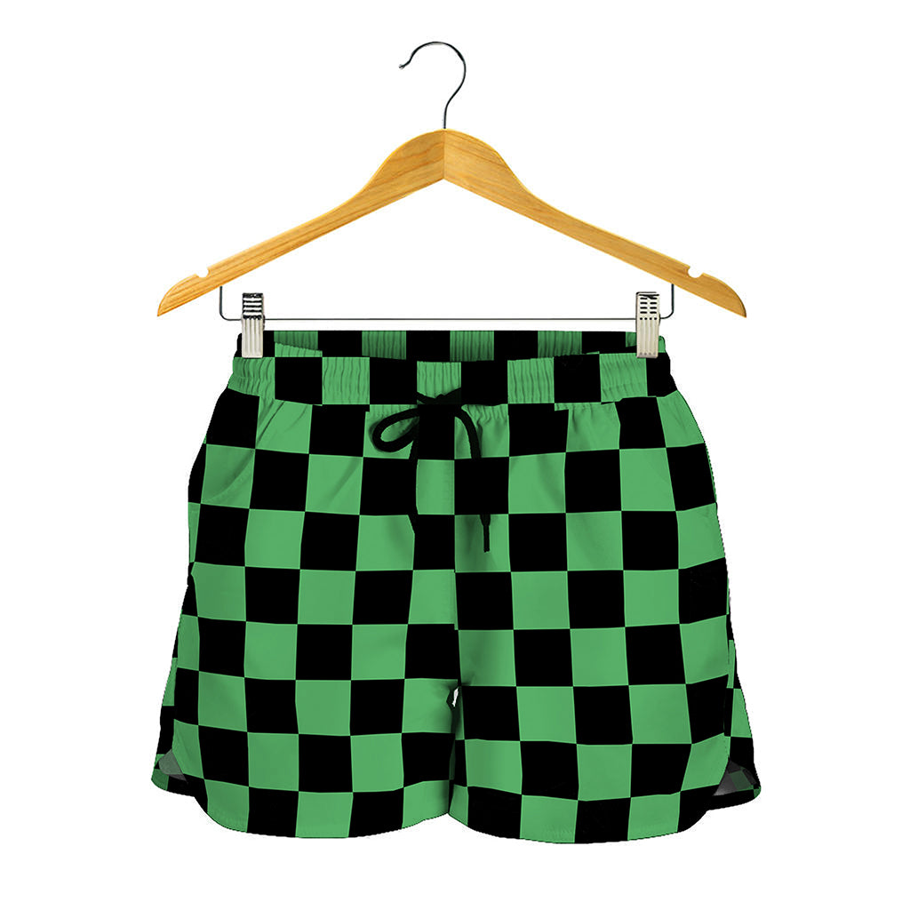 Green And Black Checkered Pattern Print Women's Shorts