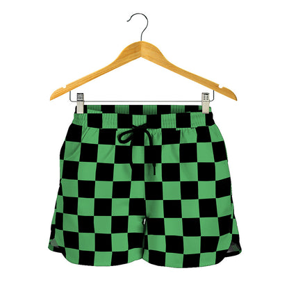 Green And Black Checkered Pattern Print Women's Shorts