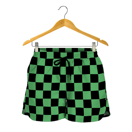 Green And Black Checkered Pattern Print Women's Shorts