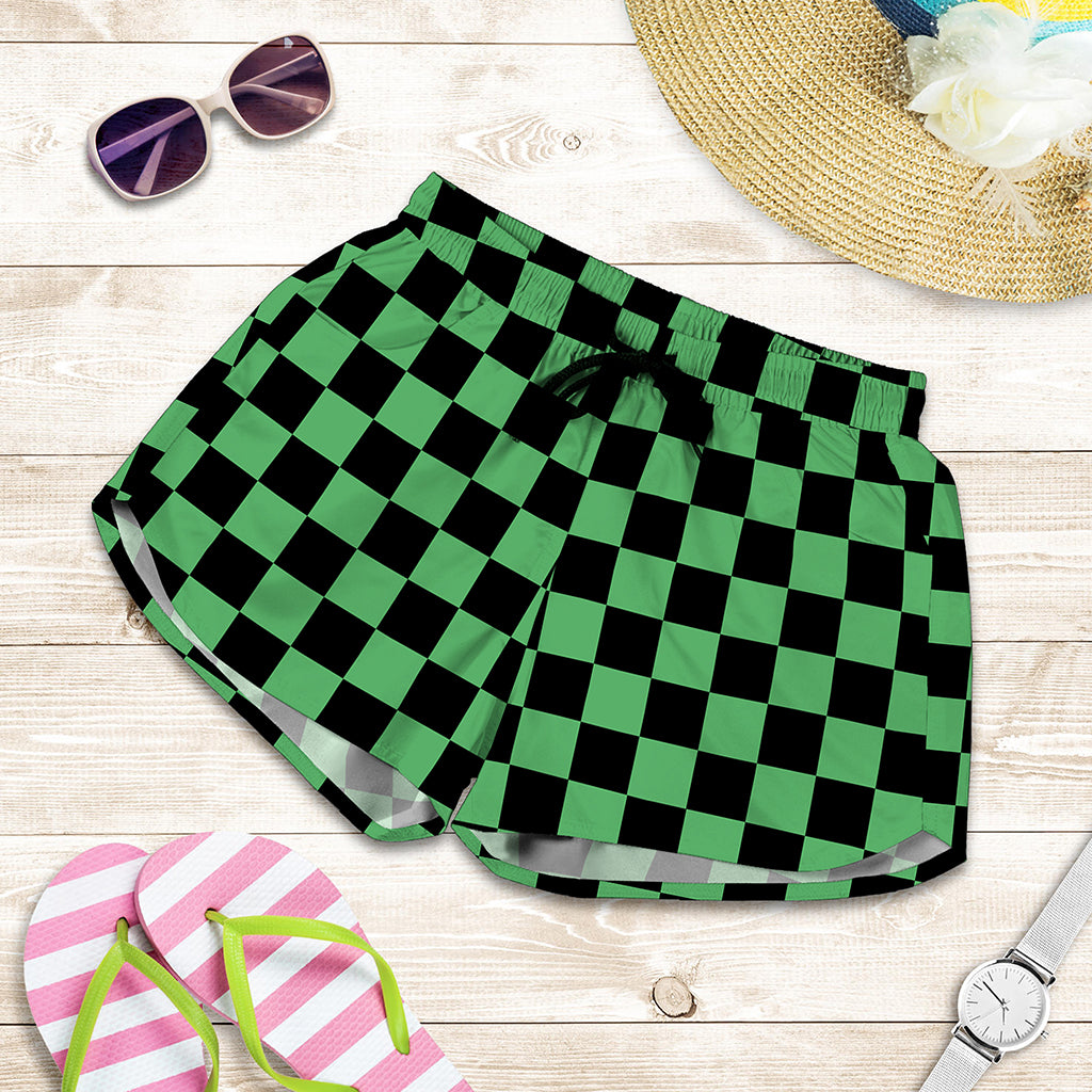 Green And Black Checkered Pattern Print Women's Shorts