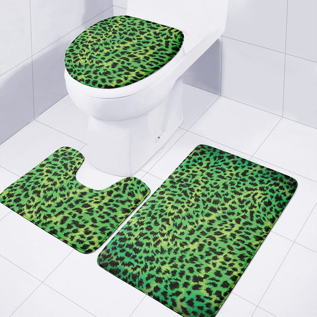 Green And Black Cheetah Print 3 Piece Bath Mat Set