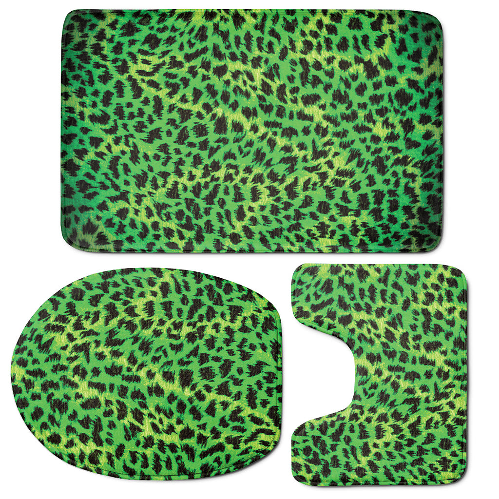 Green And Black Cheetah Print 3 Piece Bath Mat Set