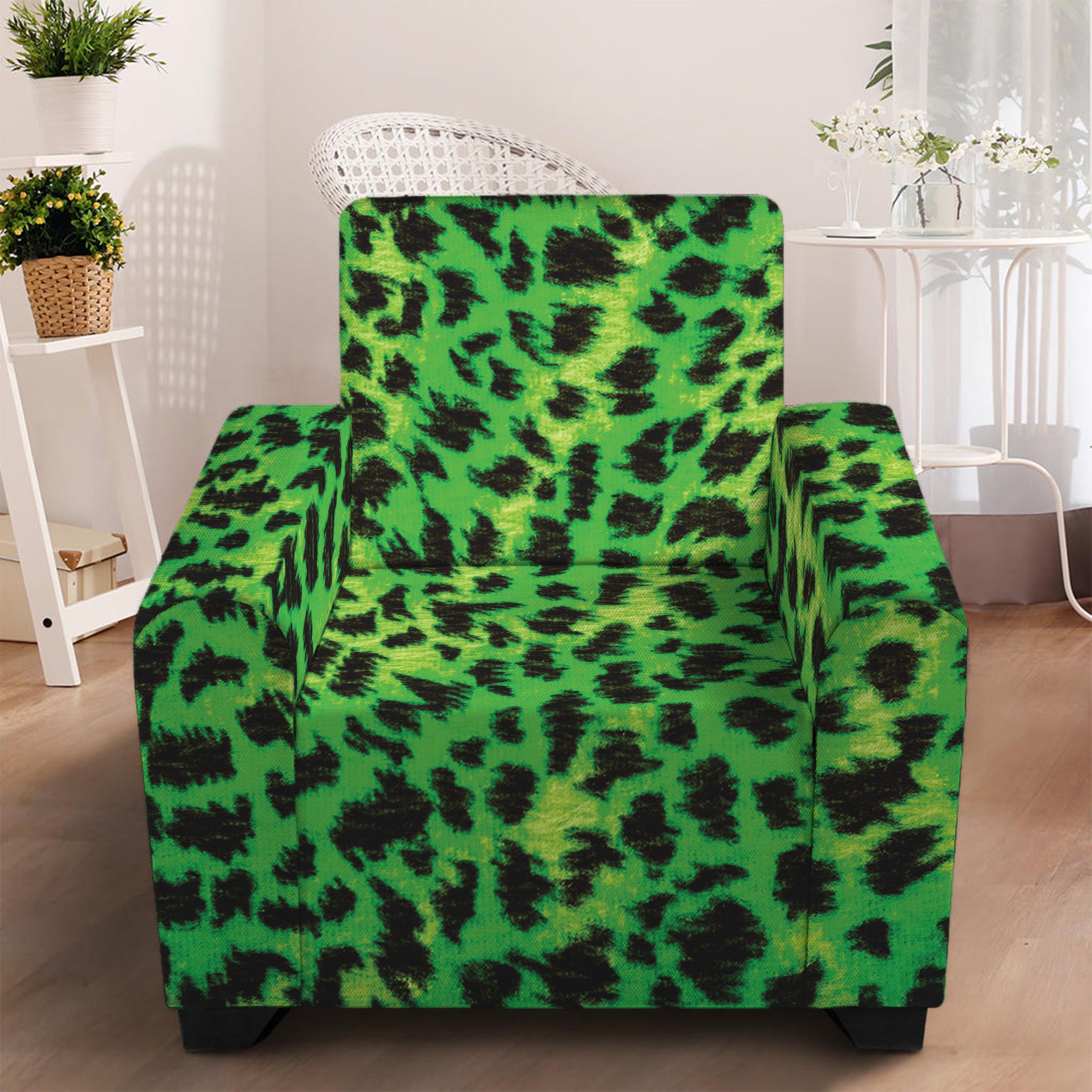 Green And Black Cheetah Print Armchair Slipcover