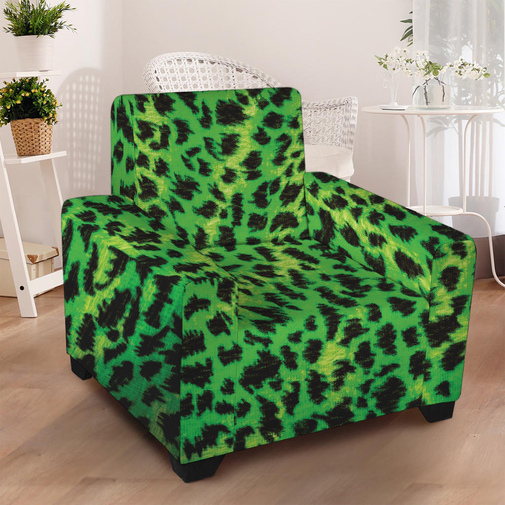 Green And Black Cheetah Print Armchair Slipcover