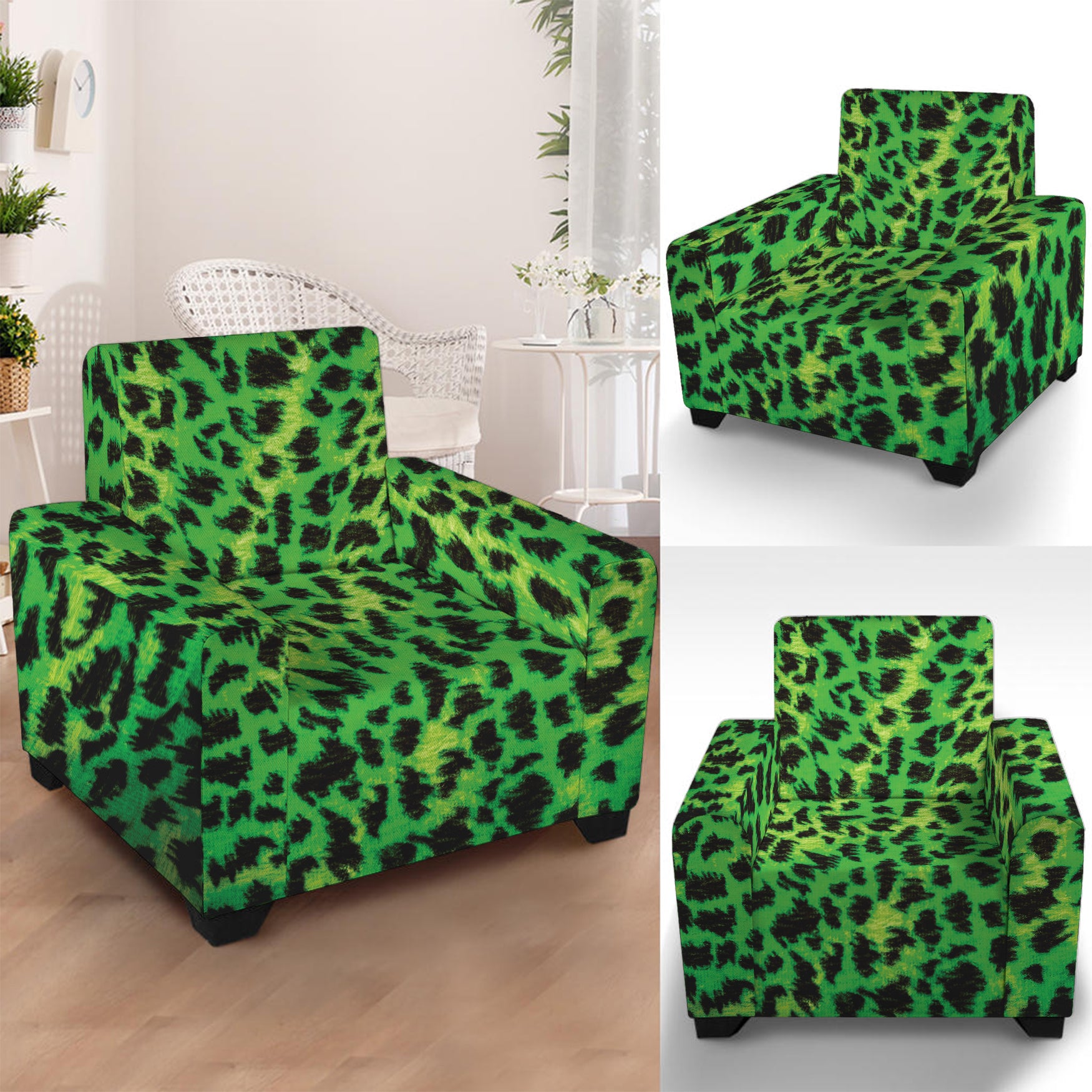 Green And Black Cheetah Print Armchair Slipcover