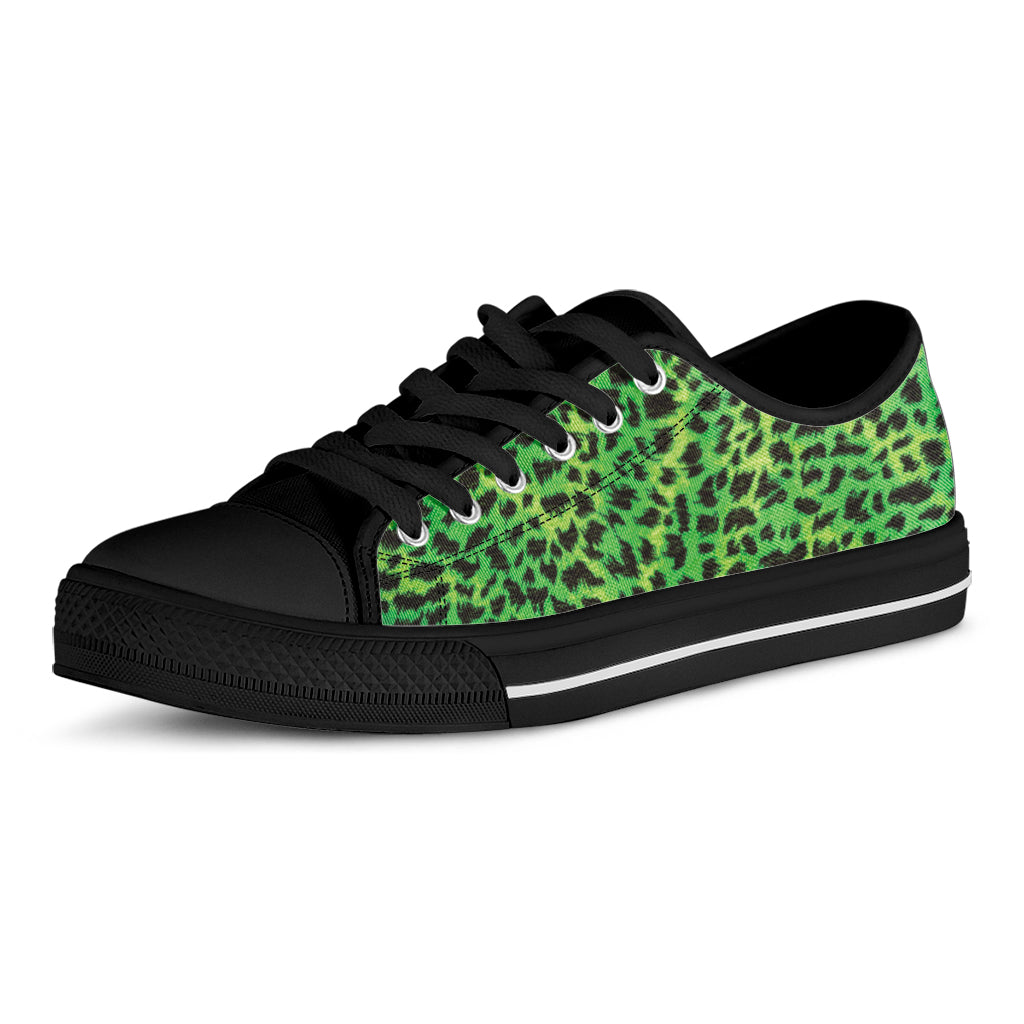 Green And Black Cheetah Print Black Low Top Shoes