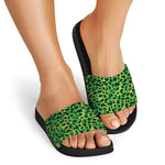 Green And Black Cheetah Print Black Slide Sandals