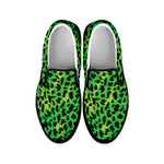 Green And Black Cheetah Print Black Slip On Shoes