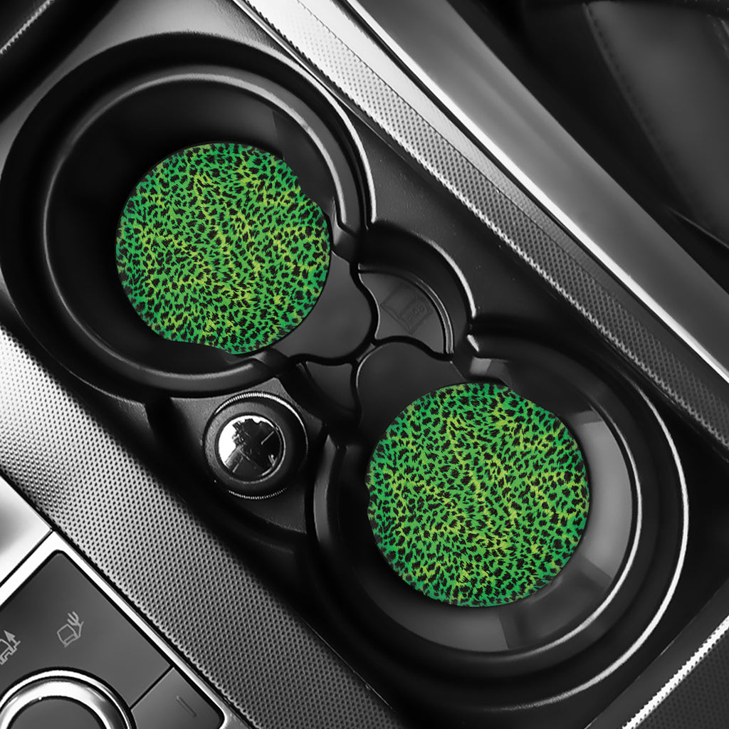 Green And Black Cheetah Print Car Coasters