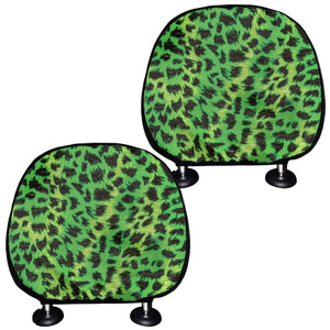 Green And Black Cheetah Print Car Headrest Covers