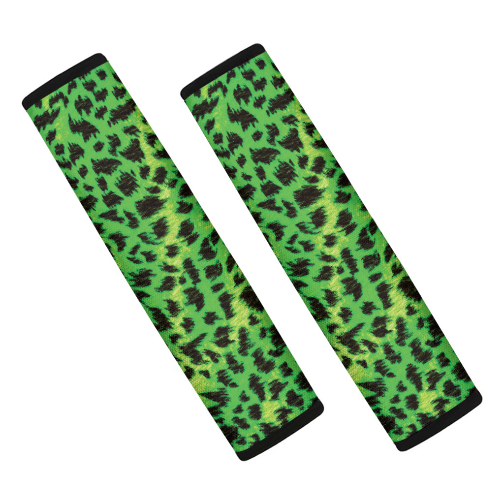 Green And Black Cheetah Print Car Seat Belt Covers