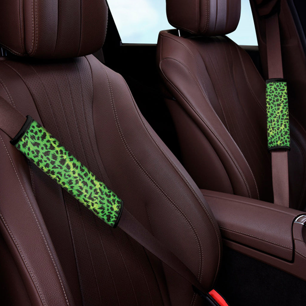 Green And Black Cheetah Print Car Seat Belt Covers