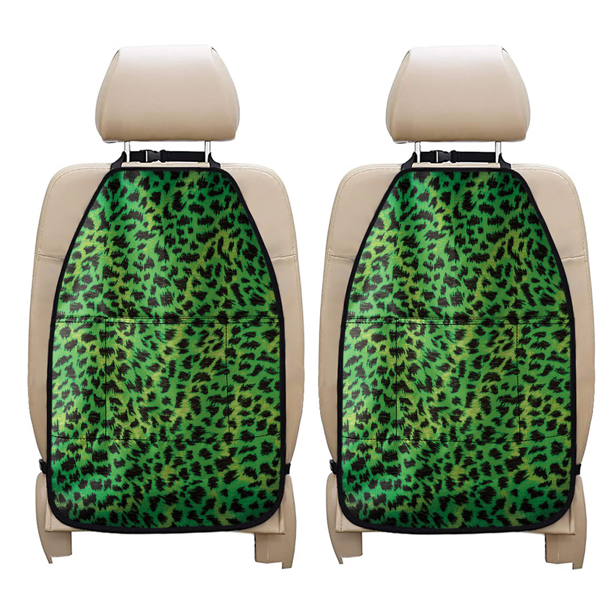 Green And Black Cheetah Print Car Seat Organizers