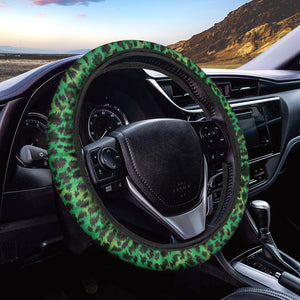 Green And Black Cheetah Print Car Steering Wheel Cover