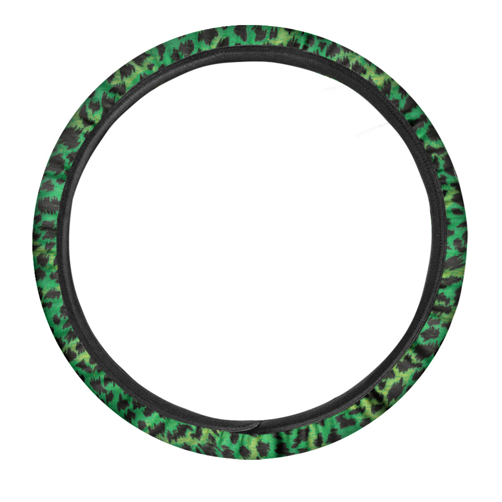 Green And Black Cheetah Print Car Steering Wheel Cover