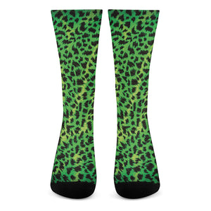 Green And Black Cheetah Print Crew Socks