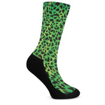 Green And Black Cheetah Print Crew Socks