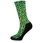 Green And Black Cheetah Print Crew Socks