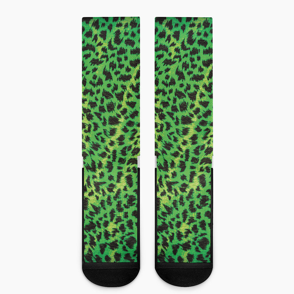 Green And Black Cheetah Print Crew Socks