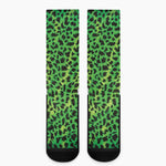 Green And Black Cheetah Print Crew Socks