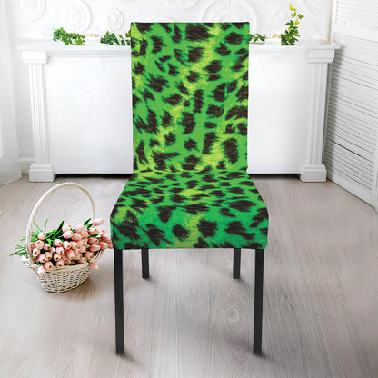 Green And Black Cheetah Print Dining Chair Slipcover