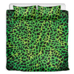 Green And Black Cheetah Print Duvet Cover Bedding Set