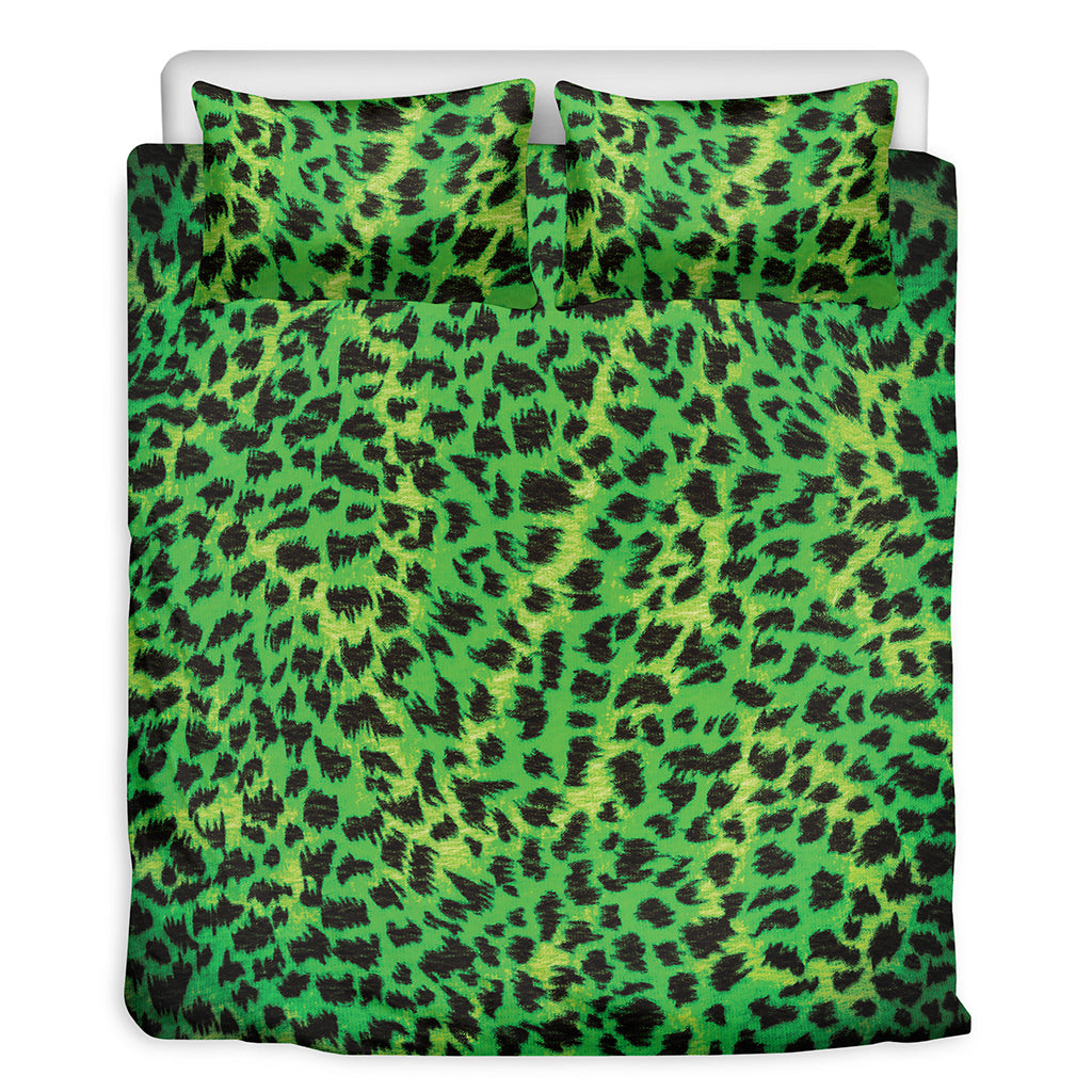 Green And Black Cheetah Print Duvet Cover Bedding Set