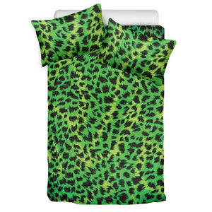 Green And Black Cheetah Print Duvet Cover Bedding Set