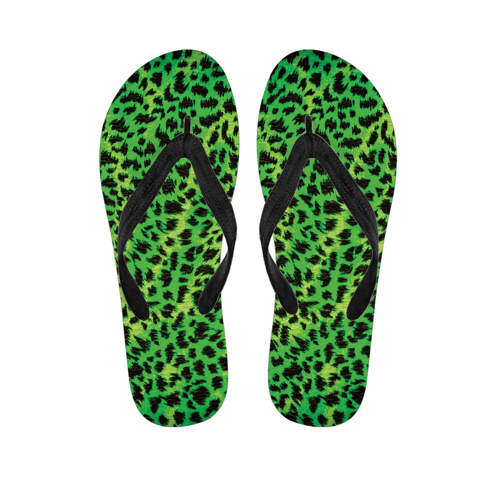 Green And Black Cheetah Print Flip Flops