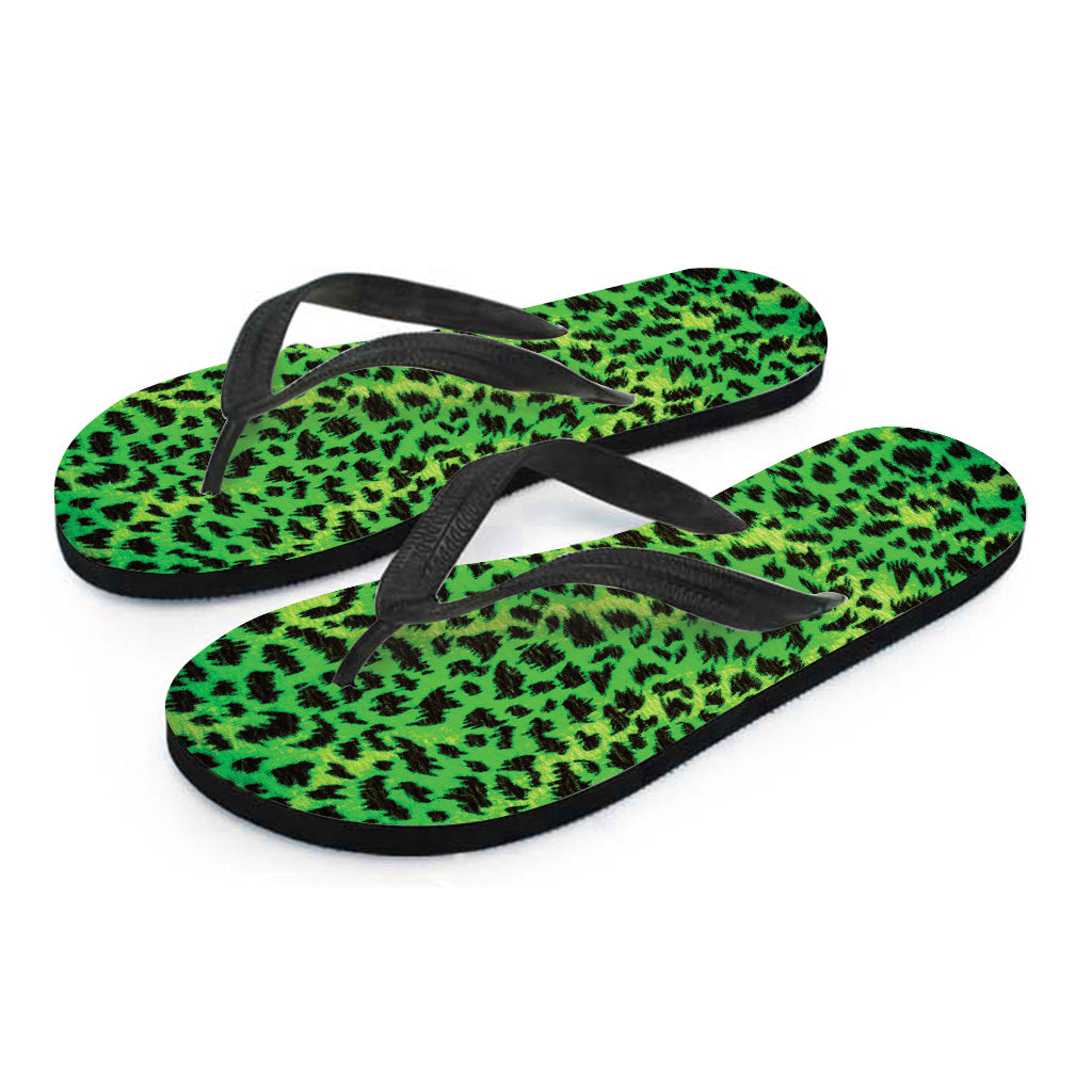 Green And Black Cheetah Print Flip Flops