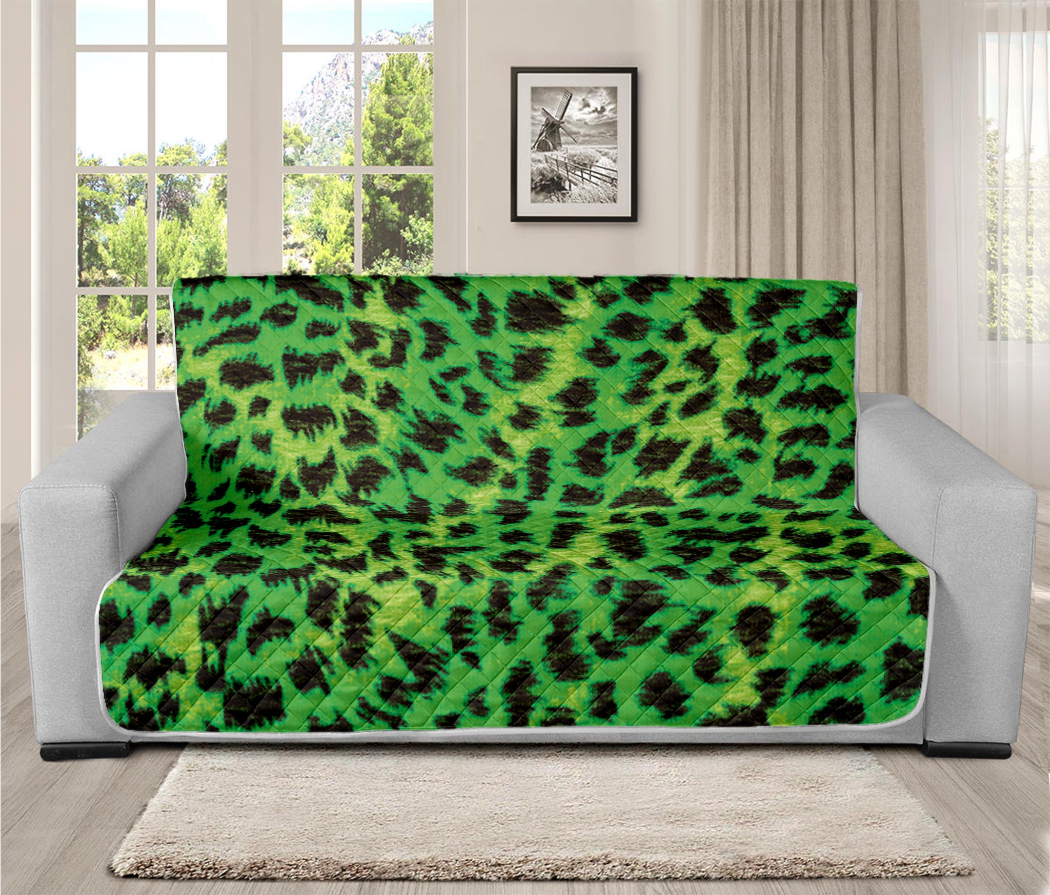 Green And Black Cheetah Print Futon Protector