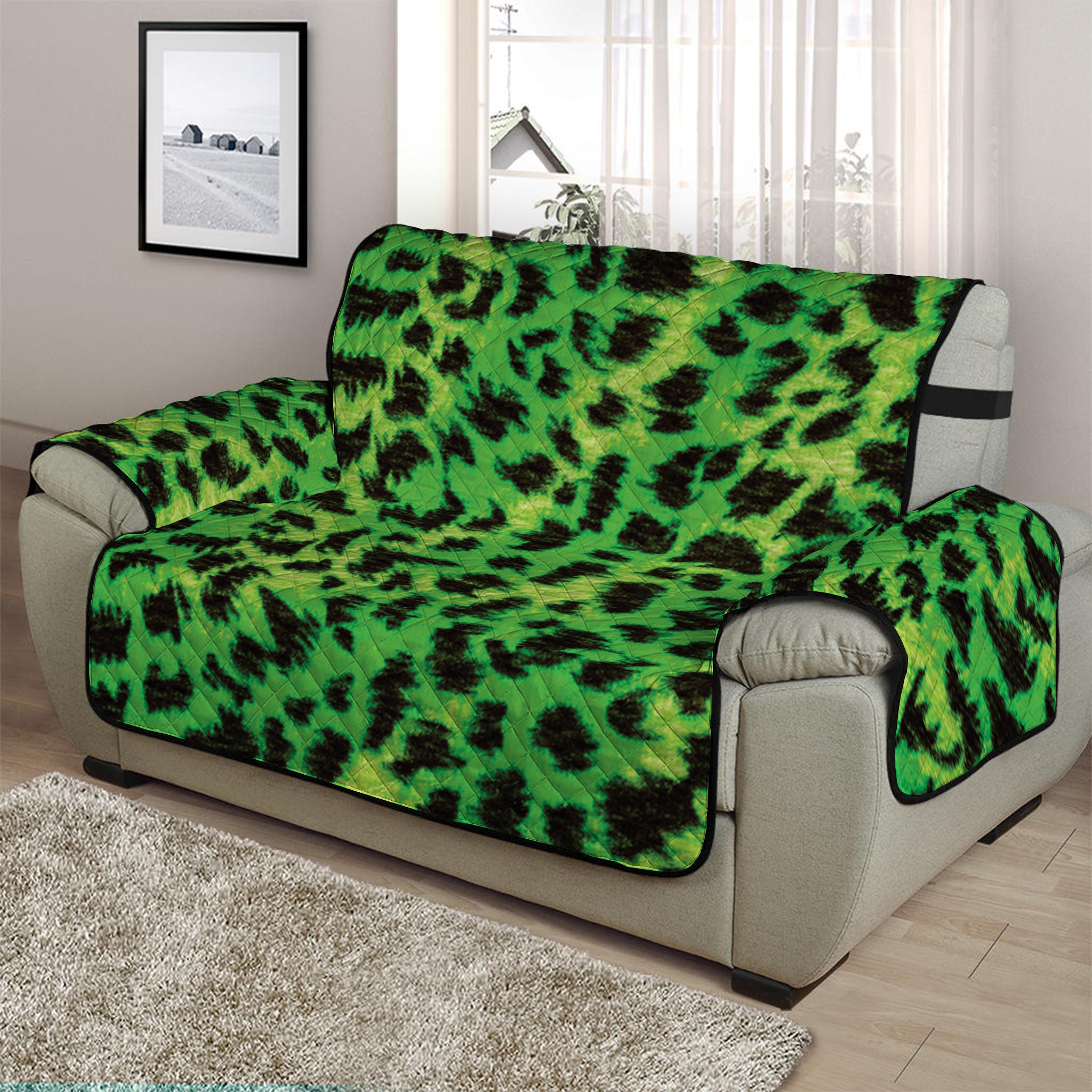 Green And Black Cheetah Print Half Sofa Protector