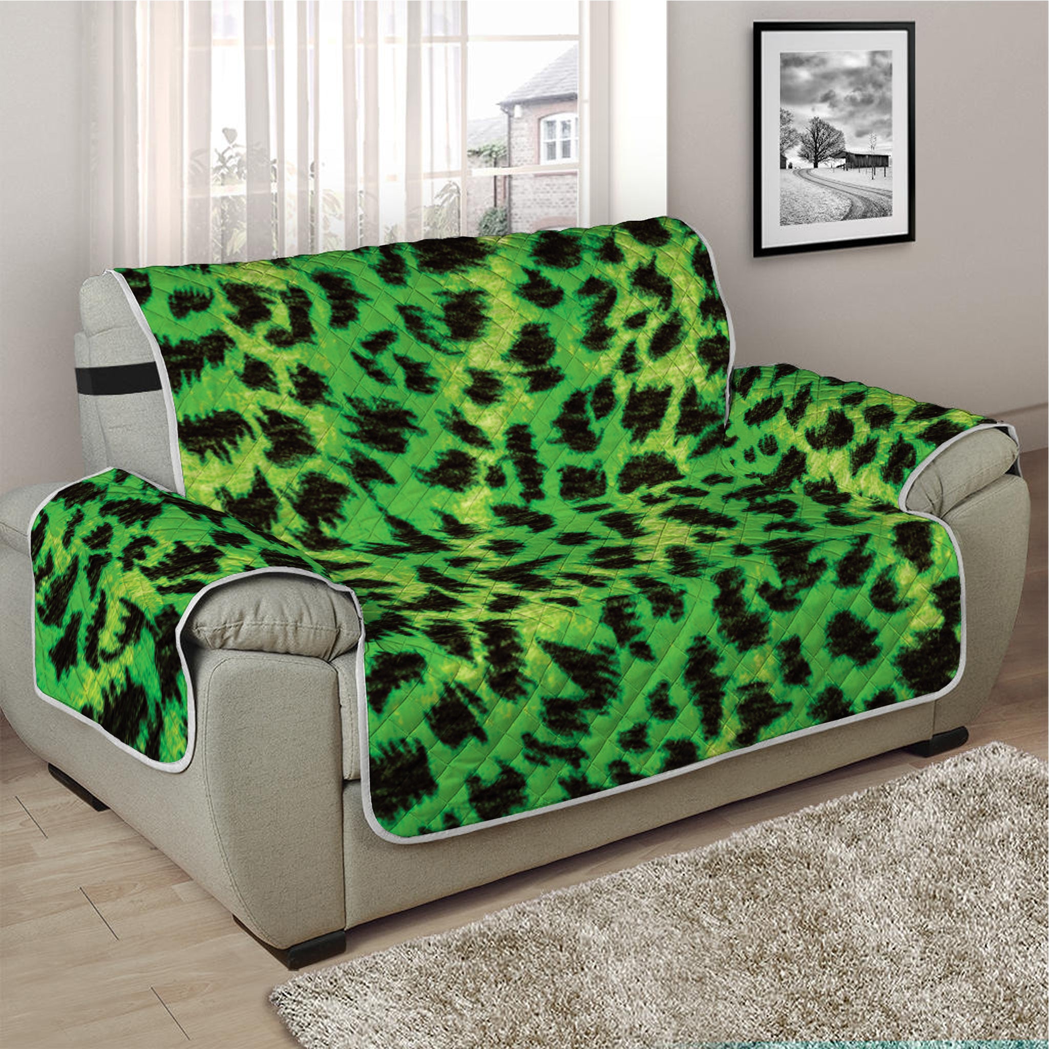 Green And Black Cheetah Print Half Sofa Protector