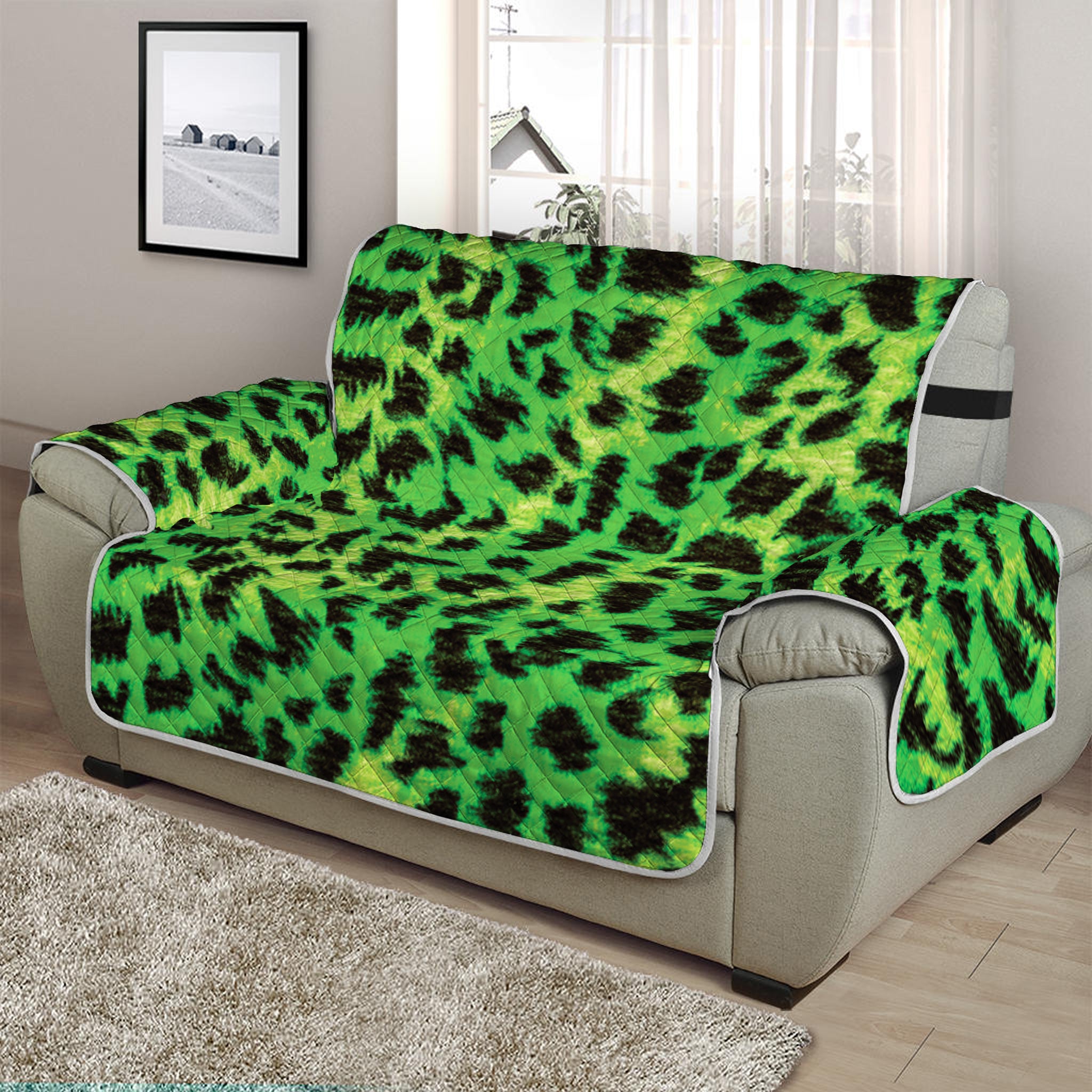 Green And Black Cheetah Print Half Sofa Protector