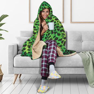 Green And Black Cheetah Print Hooded Blanket