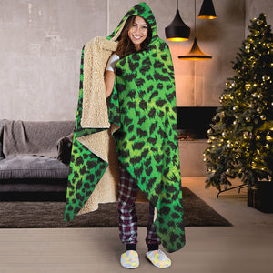 Green And Black Cheetah Print Hooded Blanket