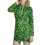 Green And Black Cheetah Print Hoodie Dress