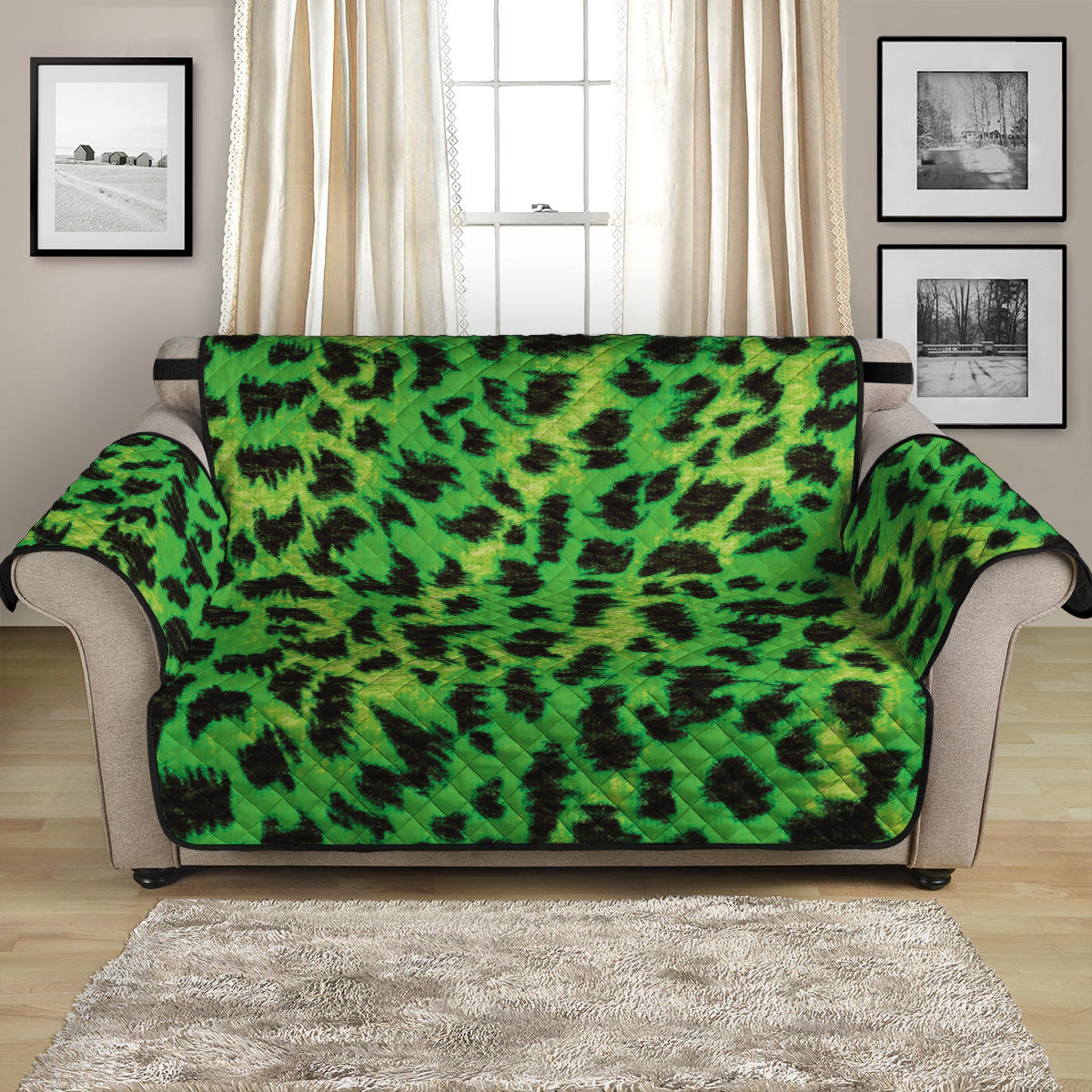 Green And Black Cheetah Print Loveseat Protector