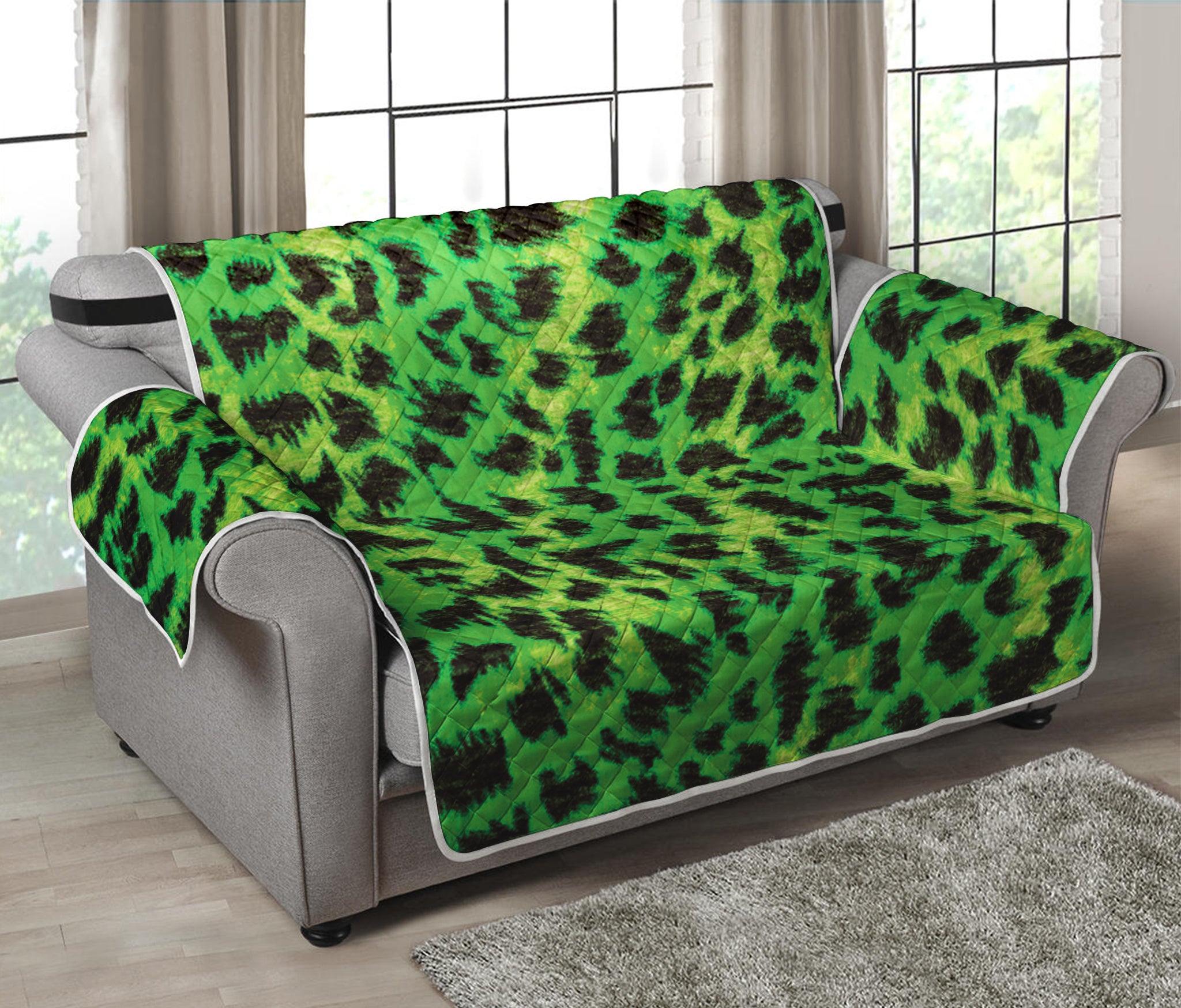 Green And Black Cheetah Print Loveseat Protector