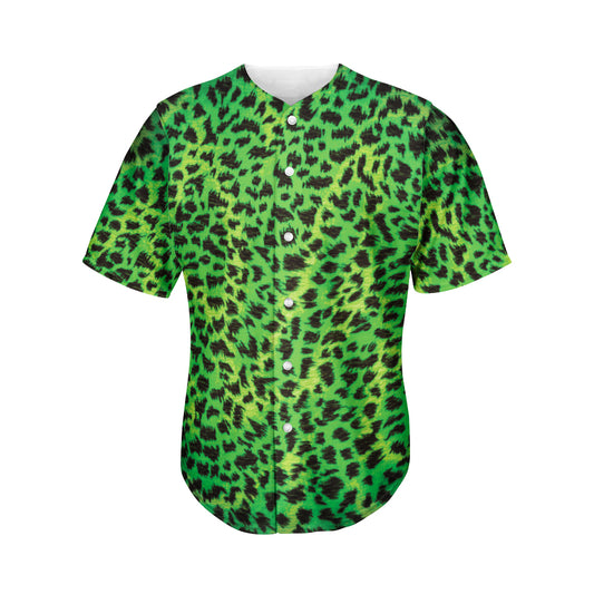 Green And Black Cheetah Print Men's Baseball Jersey