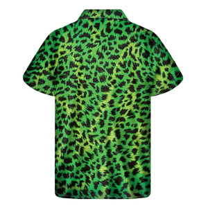 Green And Black Cheetah Print Men's Short Sleeve Shirt