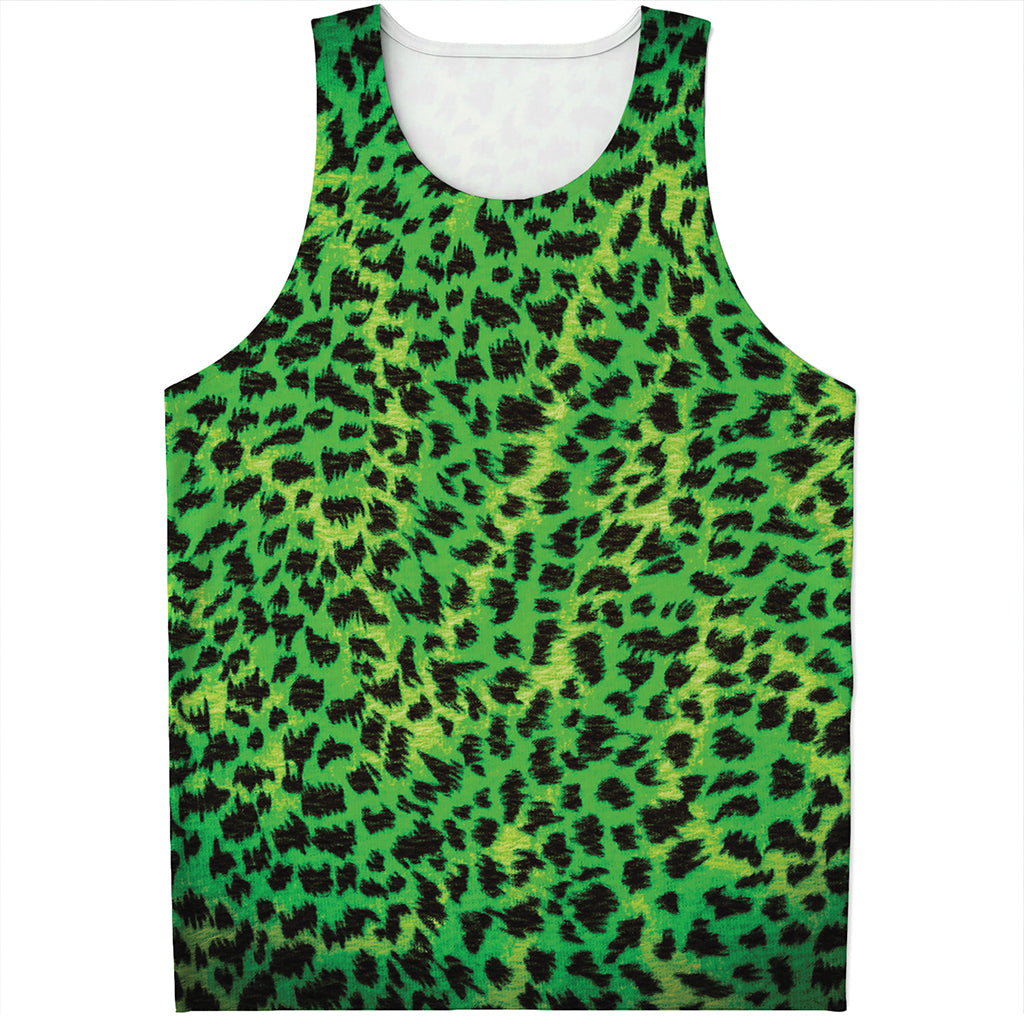 Green And Black Cheetah Print Men's Tank Top