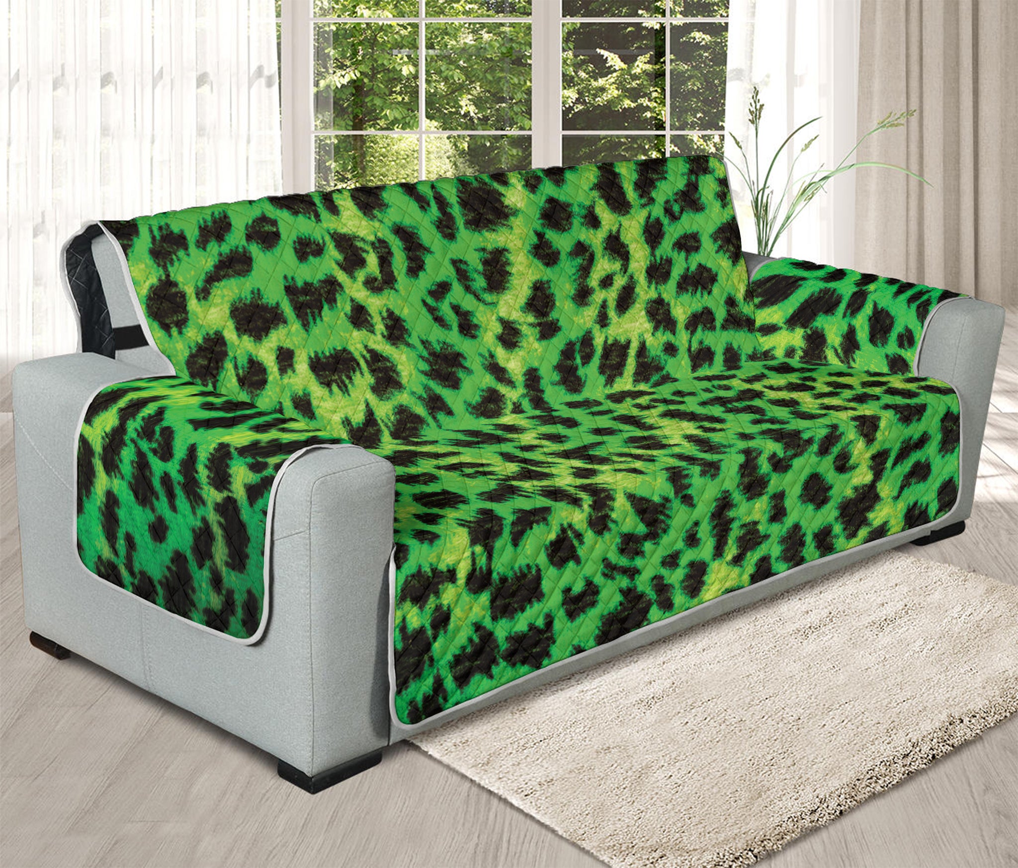 Green And Black Cheetah Print Oversized Sofa Protector