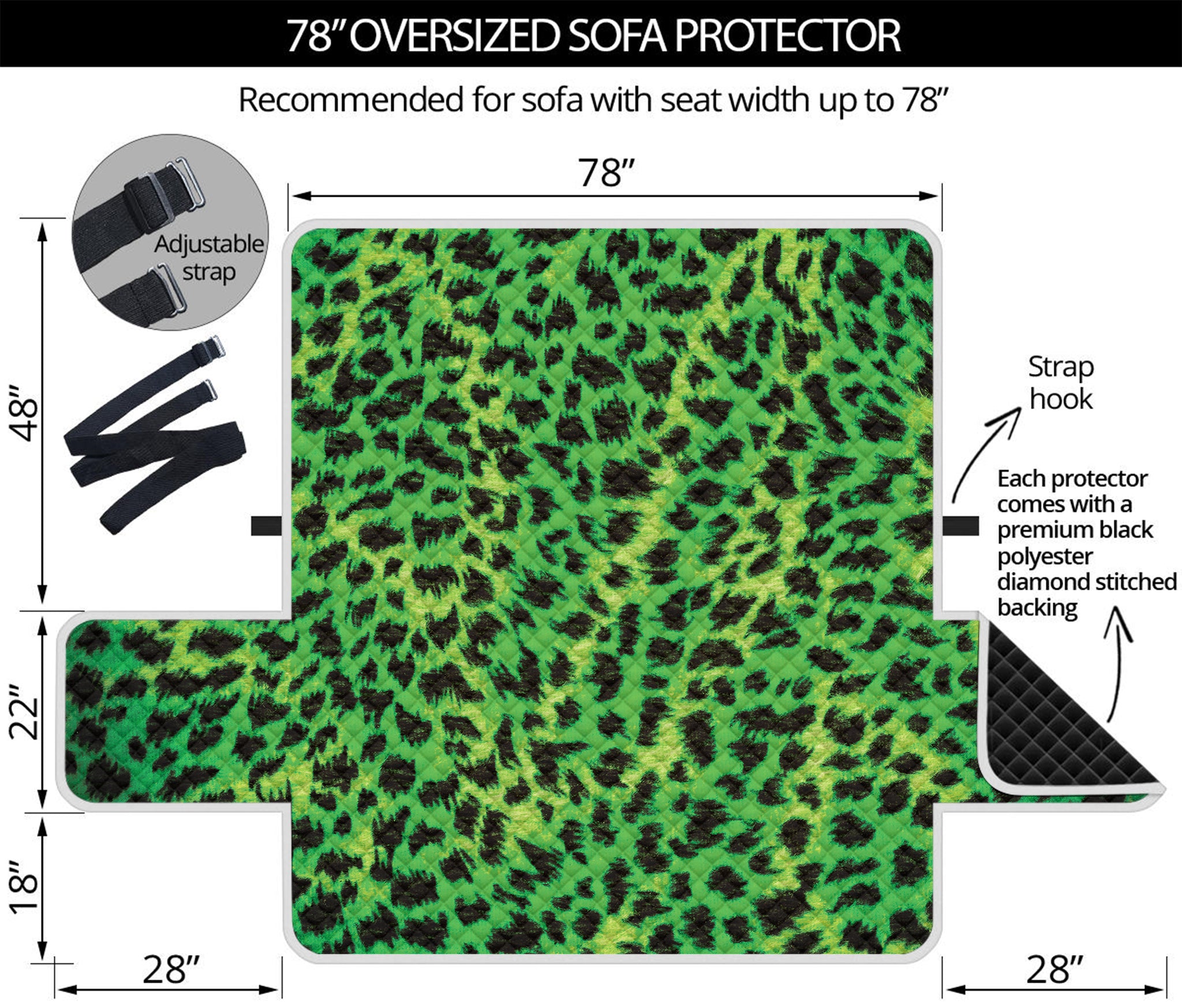 Green And Black Cheetah Print Oversized Sofa Protector