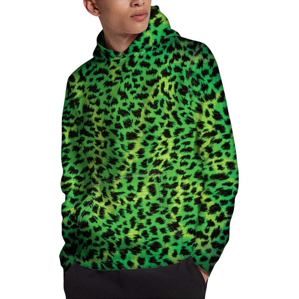 Green And Black Cheetah Print Pullover Hoodie GearFrost