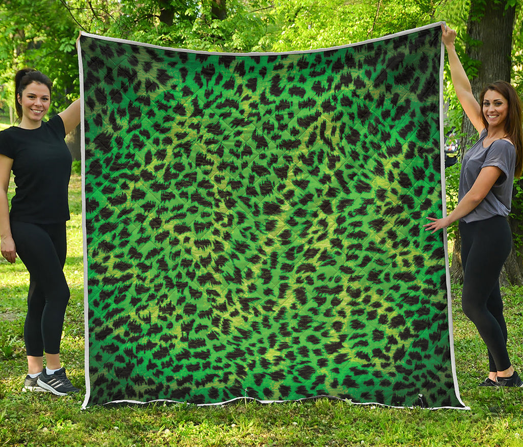 Green And Black Cheetah Print Quilt