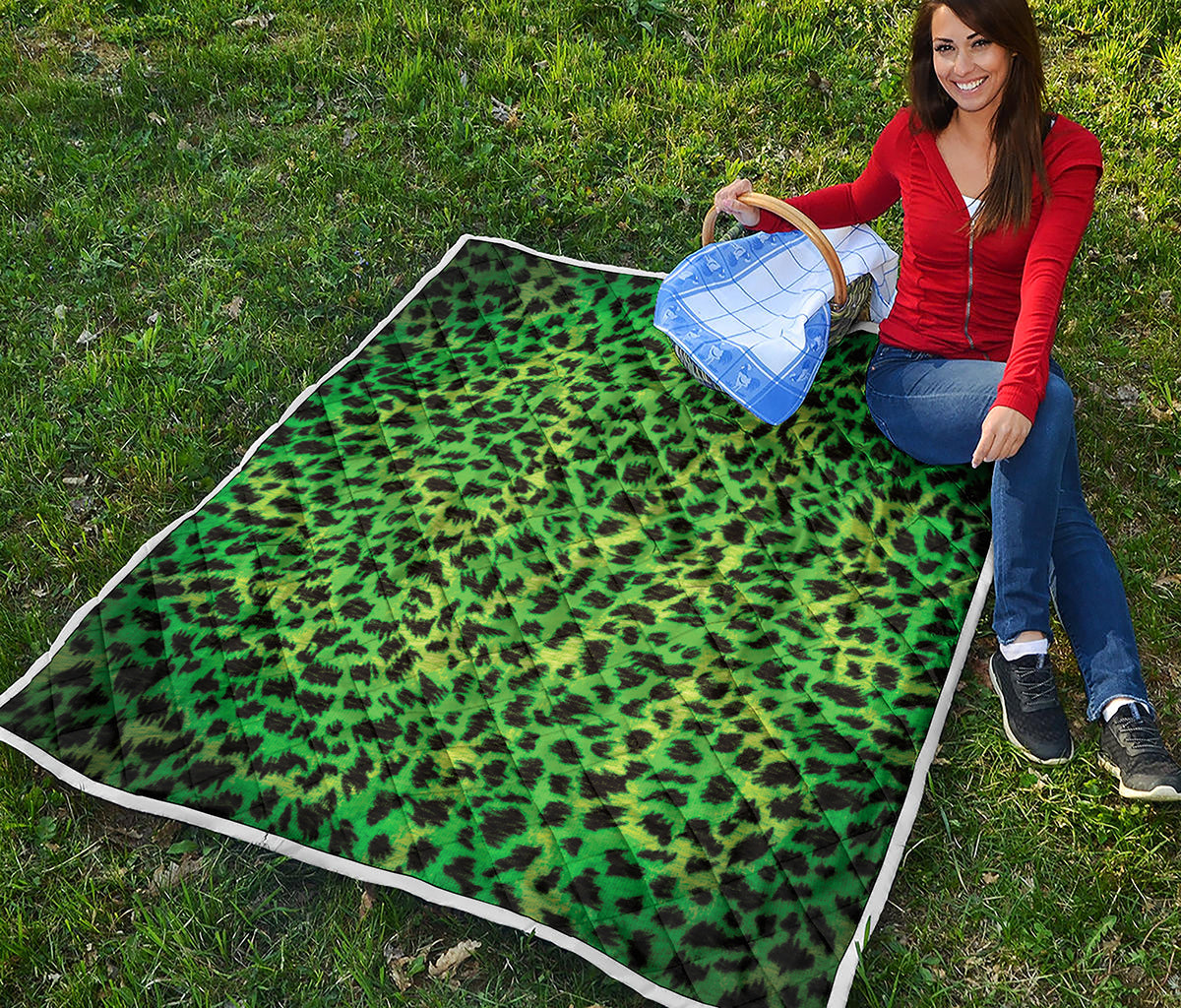 Green And Black Cheetah Print Quilt