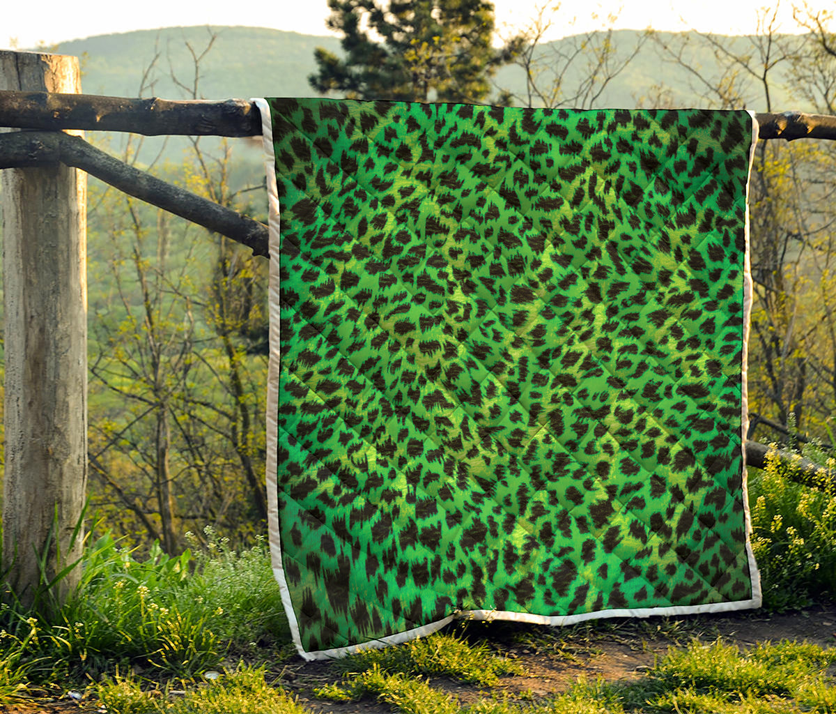 Green And Black Cheetah Print Quilt